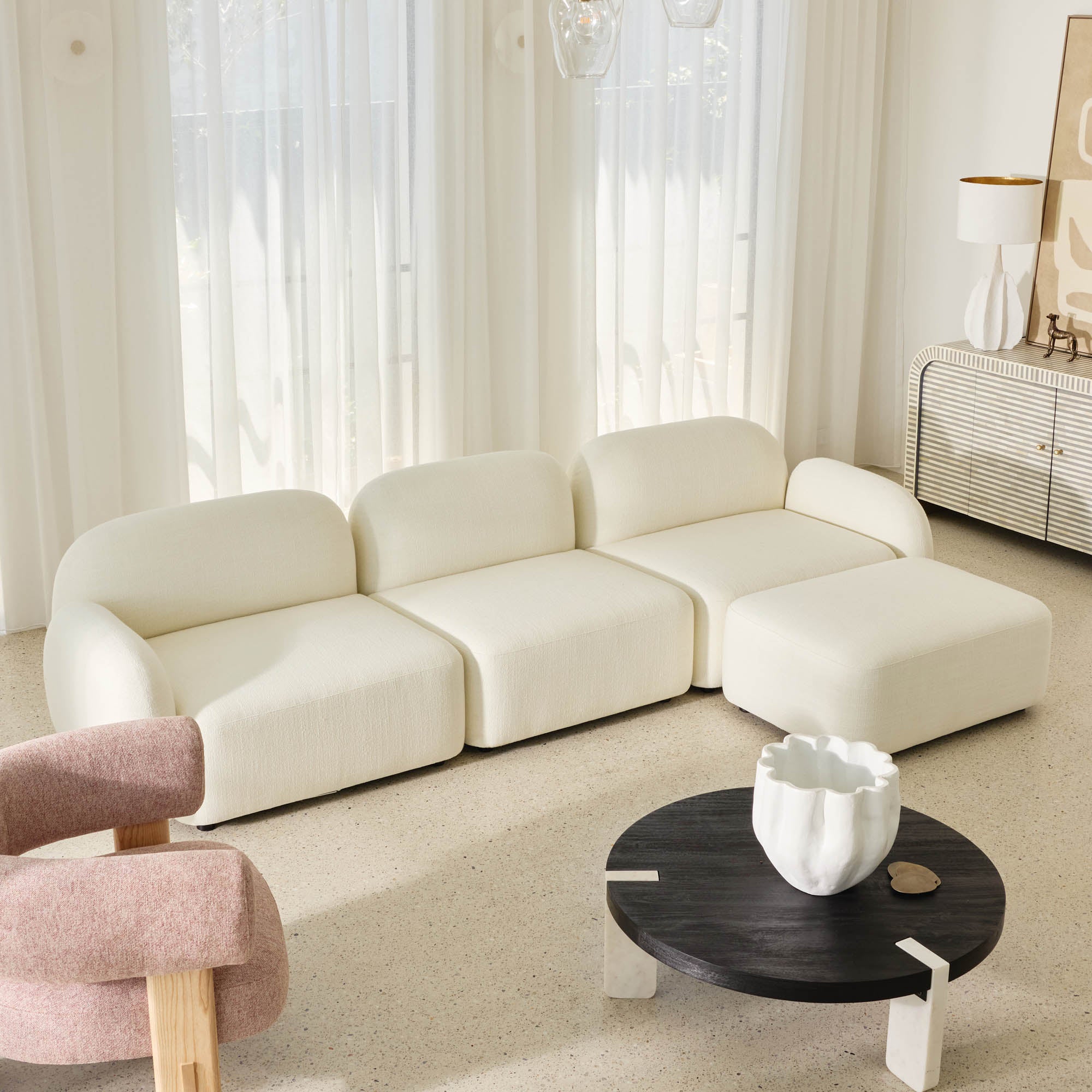 Oslo Modular Sofa Frosted Ivory 3 Seat with Ottoman