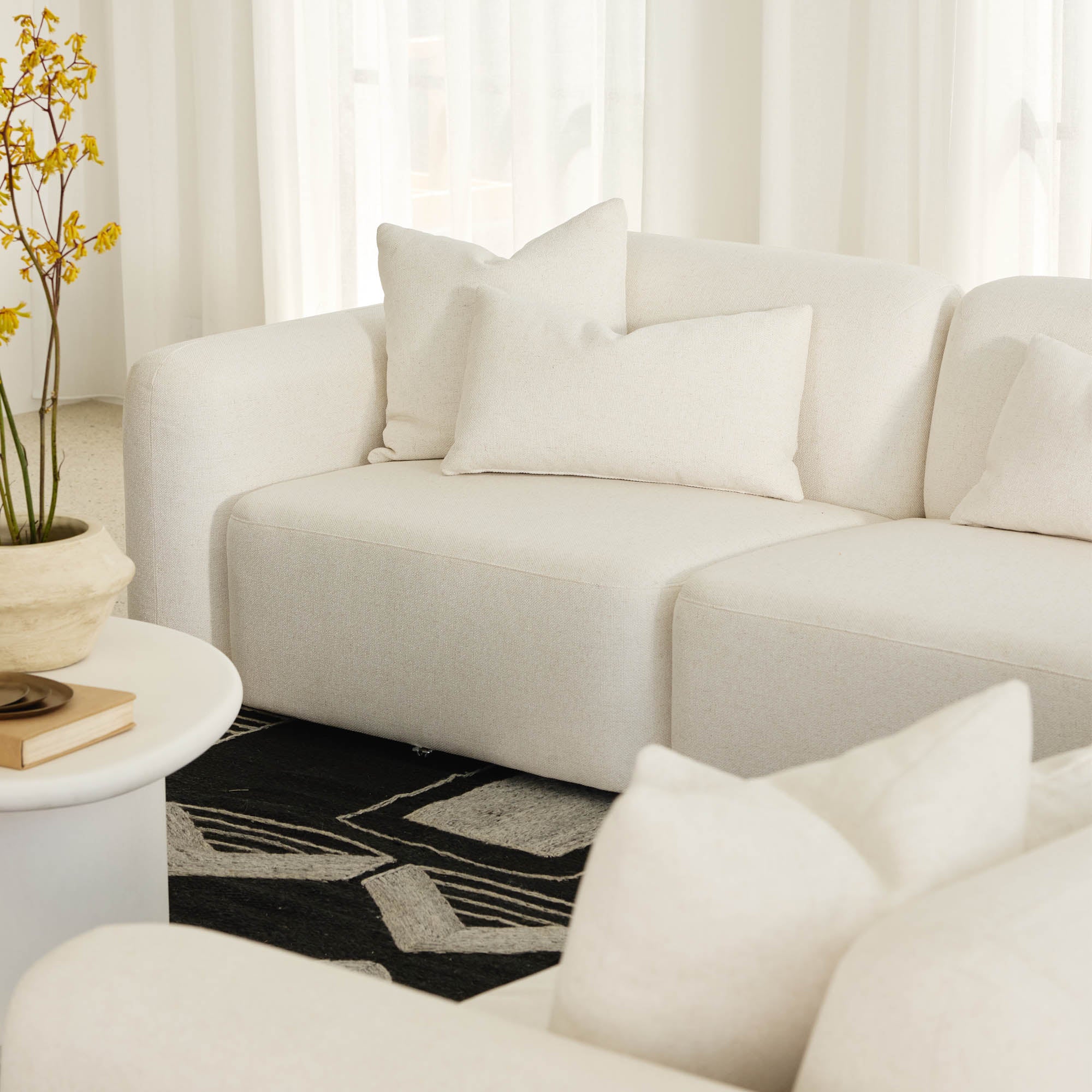 Pascal Modular Sofa Ivory White 2 Seat with Ottoman