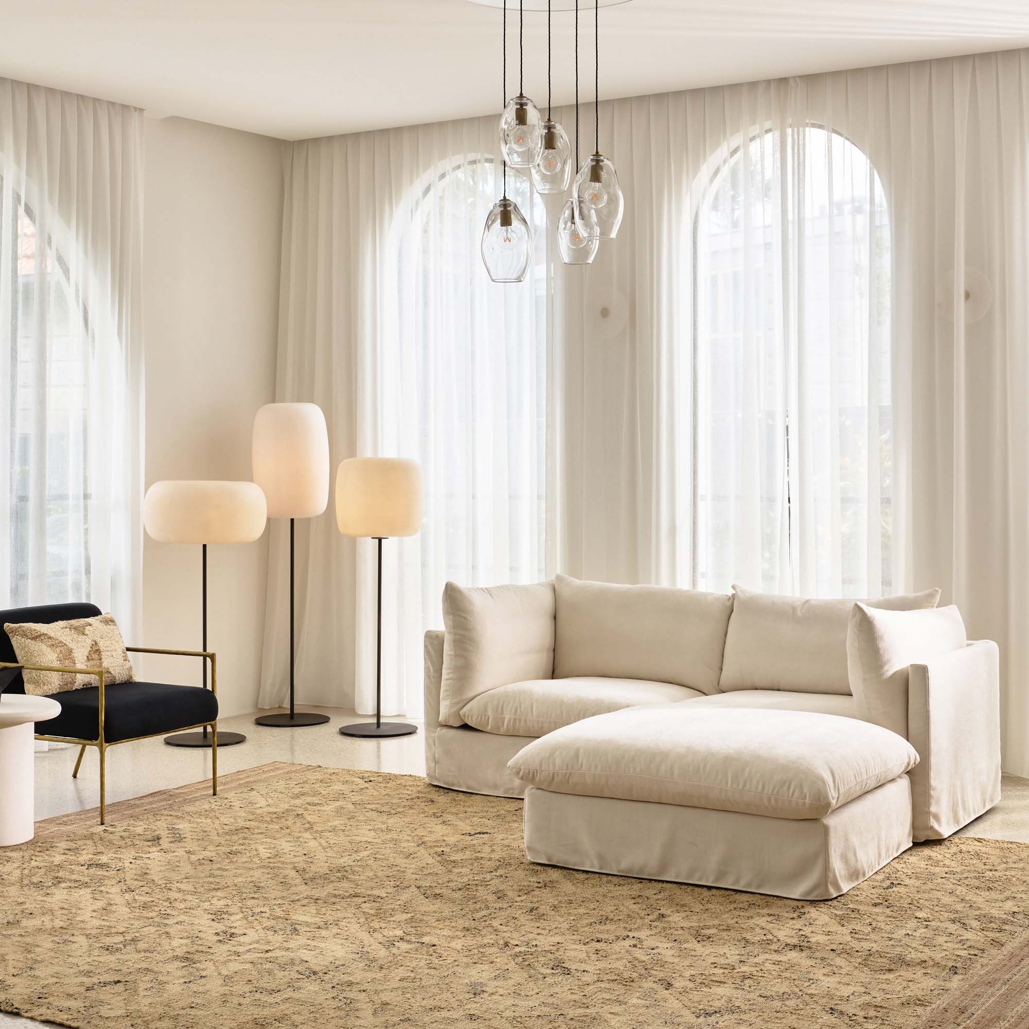 Mia Modular Sofa Warm Ivory 2 Seat with Ottoman