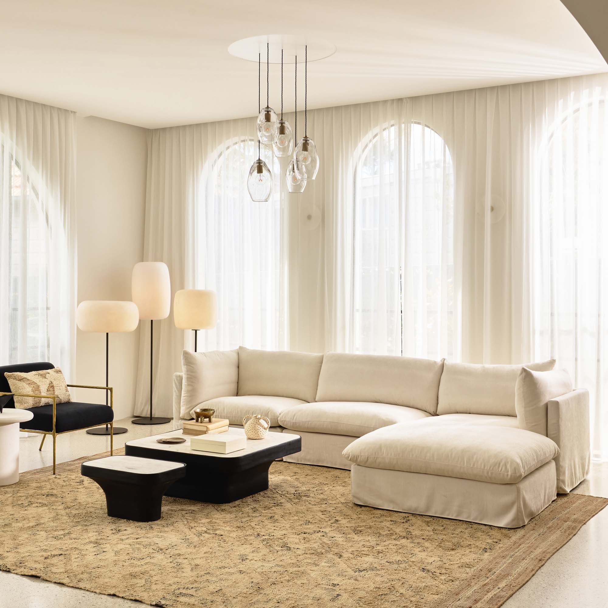 Mia Modular Sofa Warm Ivory 3 Seat with Ottoman