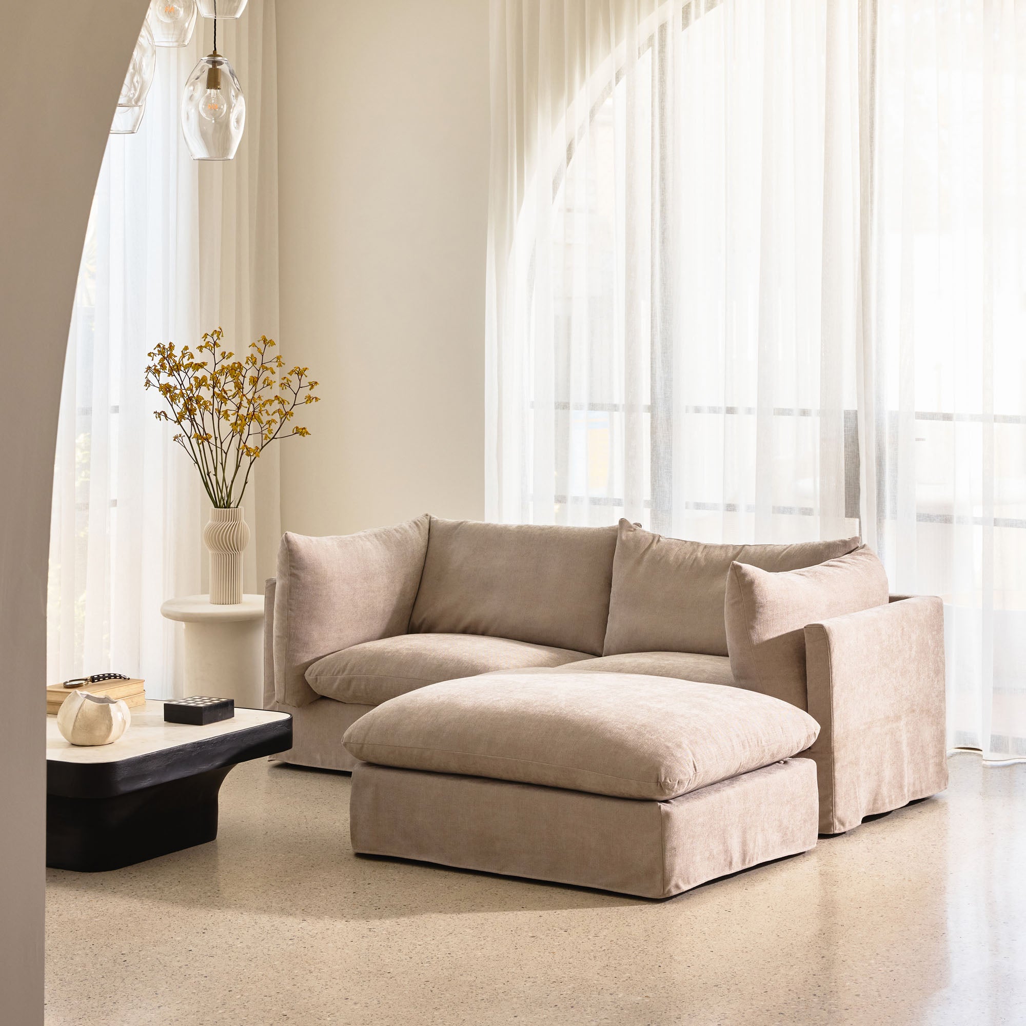 Mia Modular Sofa Oatmeal 2 Seat with Ottoman
