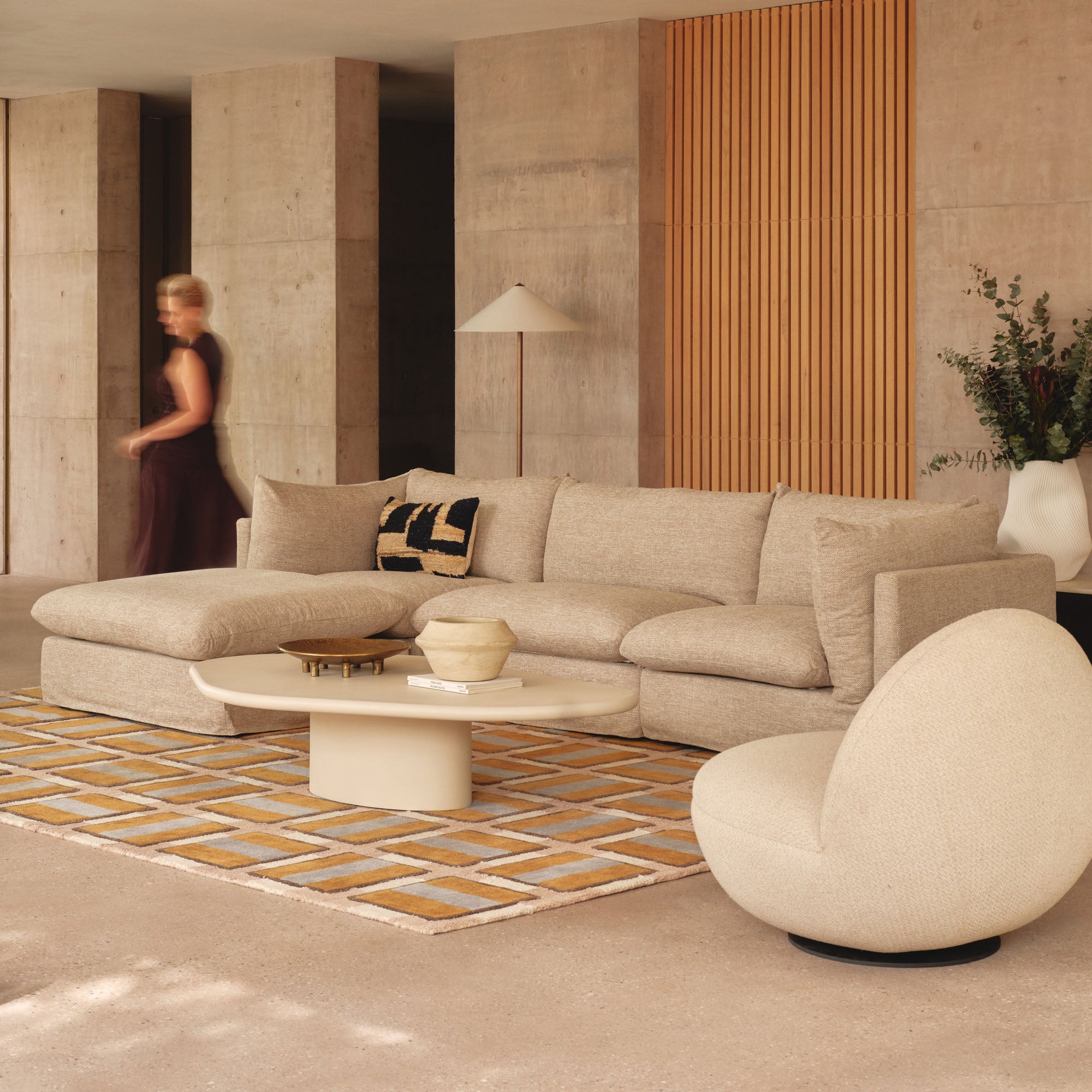 Mia Modular Sofa Husk 3 Seat with Ottoman