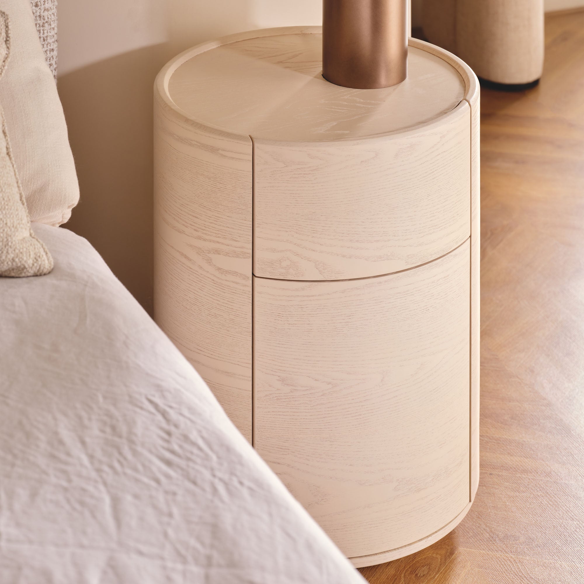 Rivo Round Bedside White Ash