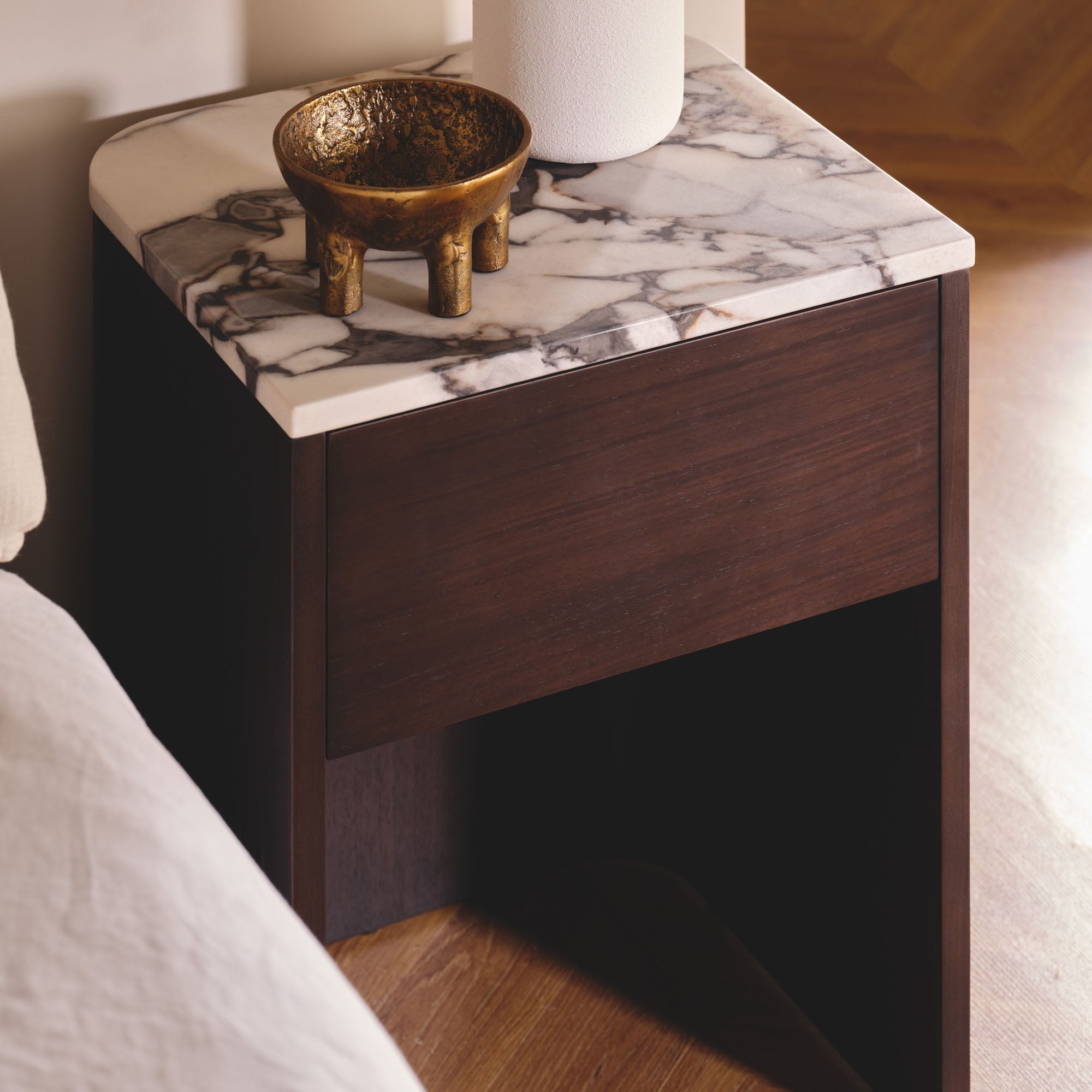 Lola Bedside Walnut Tempest Marble