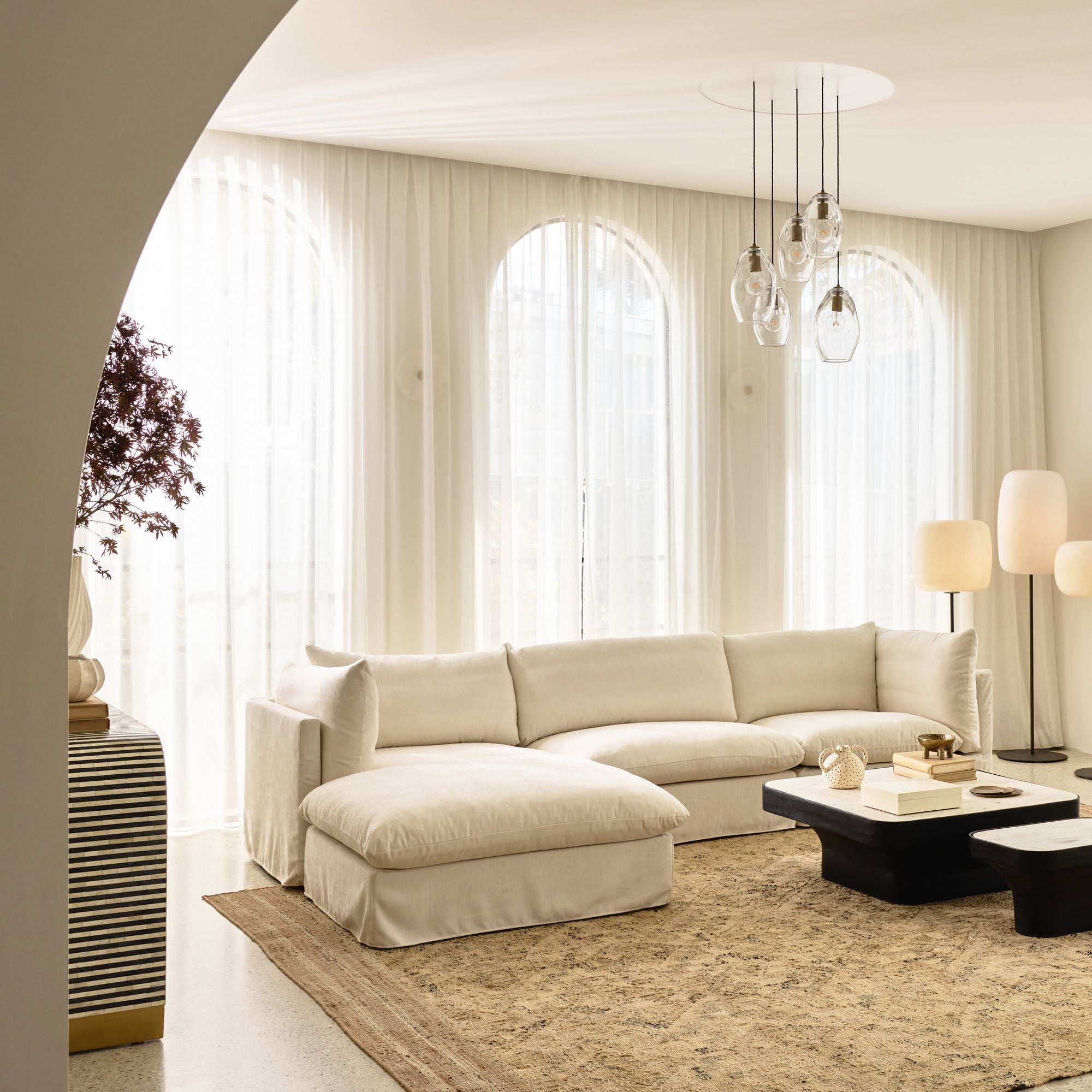 Mia Modular Sofa Warm Ivory 3 Seat with Ottoman
