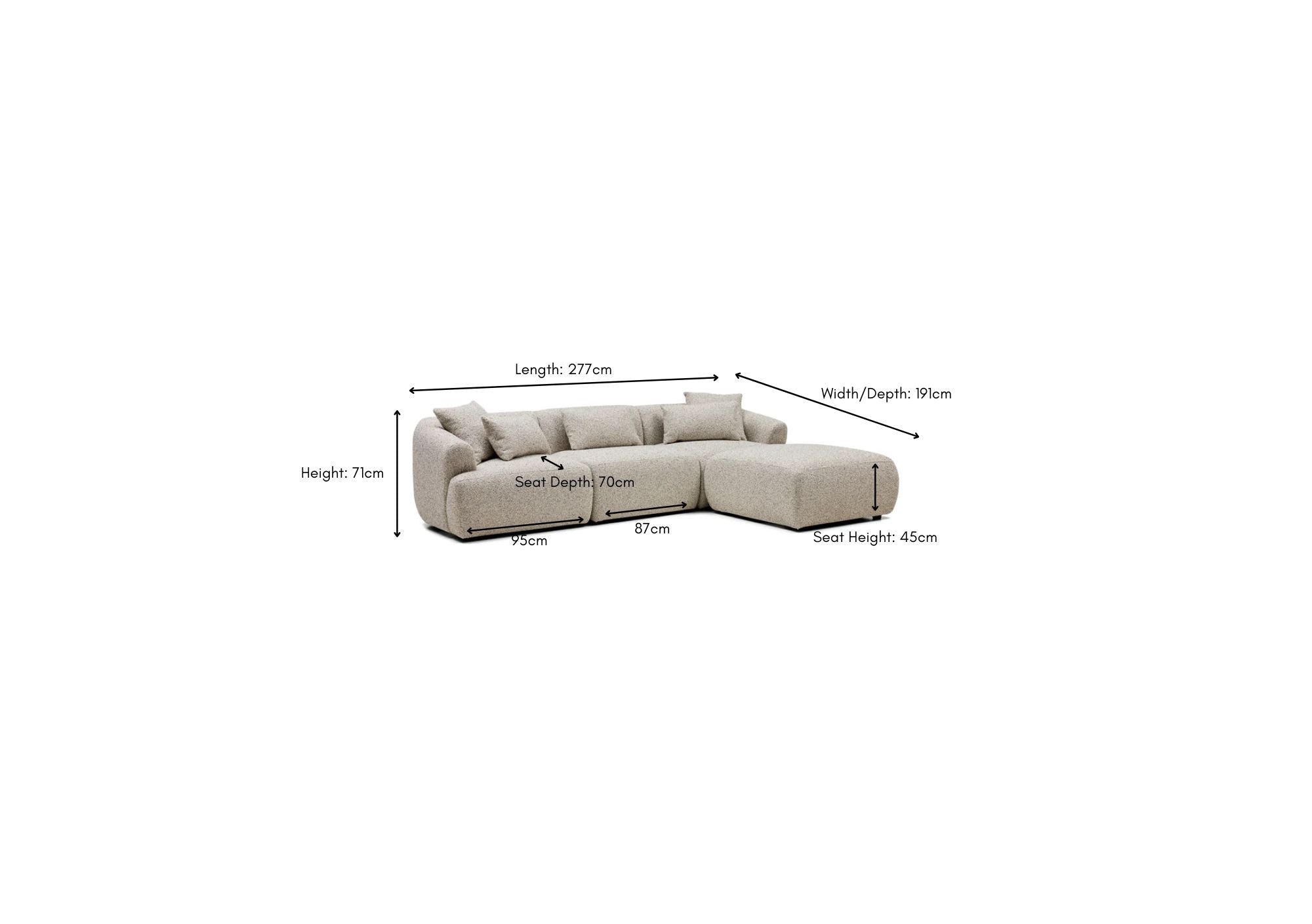 Harris Modular Sofa Moonstone 3 Seat with Ottoman