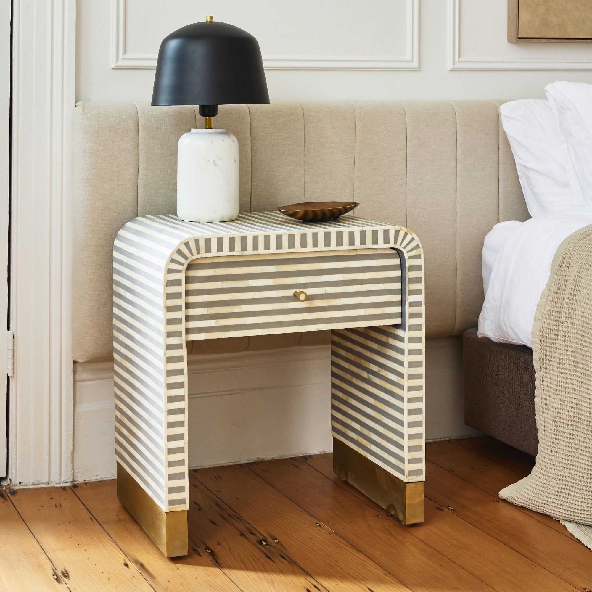 Amo Bone Inlay Bedside Grey